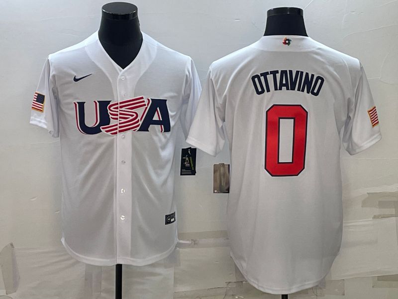 Men 2023 World Cub USA 0 Ottavino White Nike MLB Jersey6